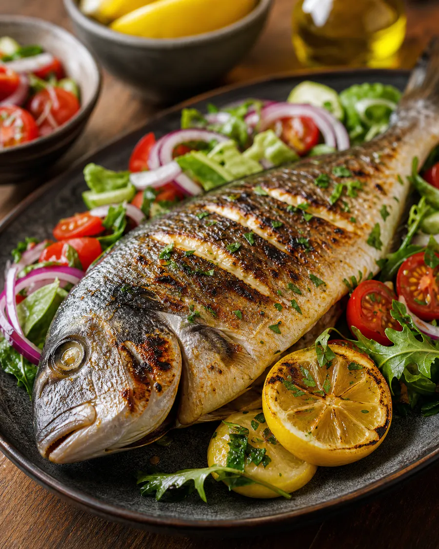 Gegrillte Dorade mit Zitrone und Salat